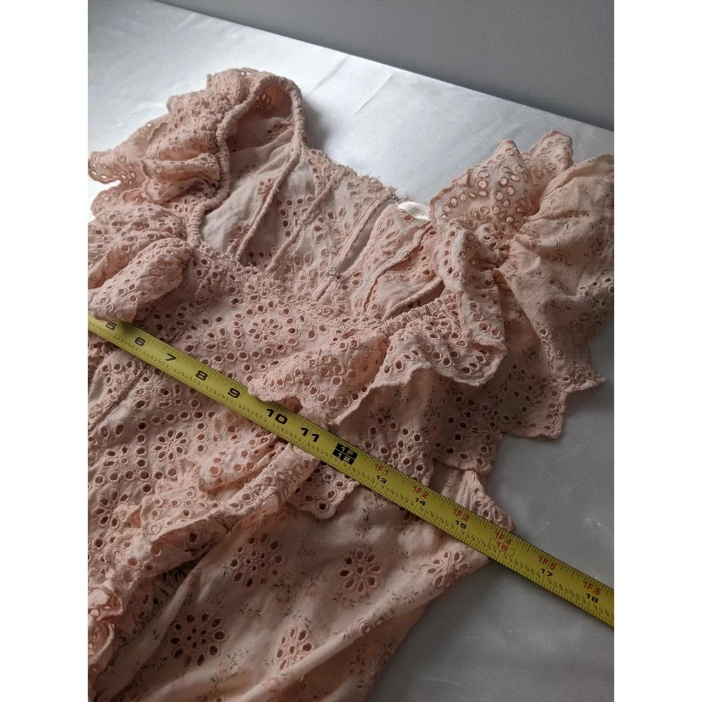 LoveShackFancy Dora Dress Peach Pink Cotton Eyelet Floral Ruffle Mini Medium